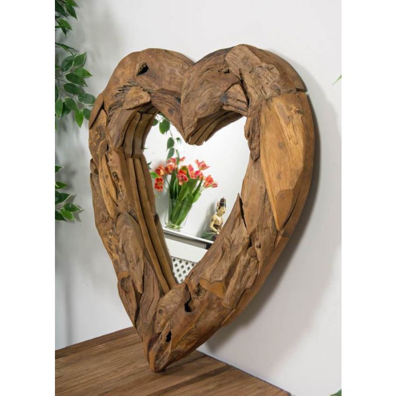 Reclaimed Teak Root Heart Mirror - 2 Sizes