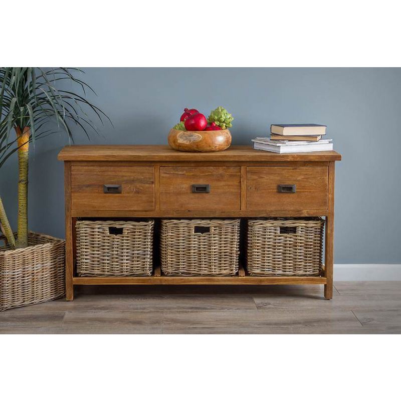 Large teak storage unit with drawers and baskets