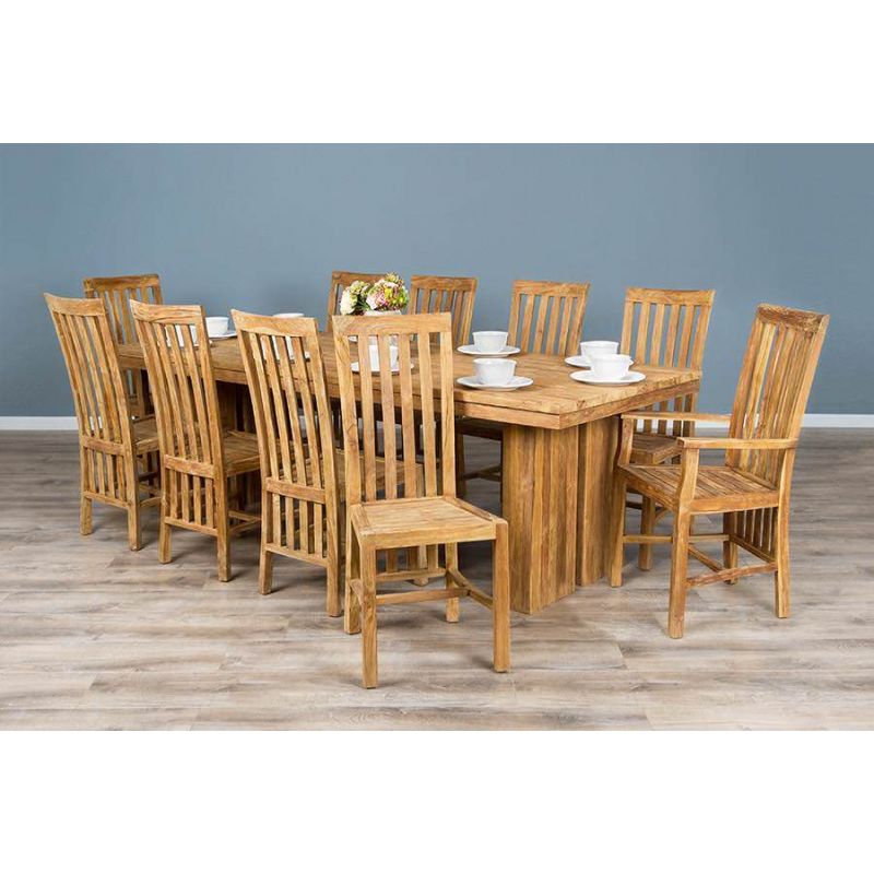 2.4m Reclaimed Teak Tangerang Dining Table with 8 Santos Chairs & 2 Armchairs