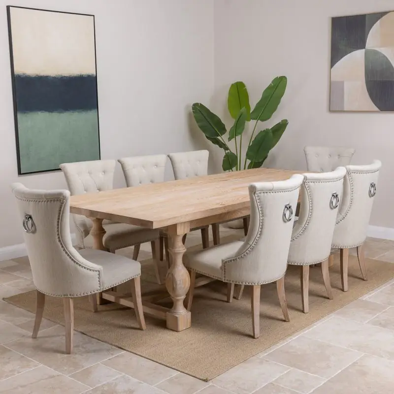 American Oak Solid Dining Table (Light Oak) with 8 Natural Windsor Ring Back Chairs American Oak Solid Dining Table (Light Oak) with 8 Natural Windsor Ring Back Chairs