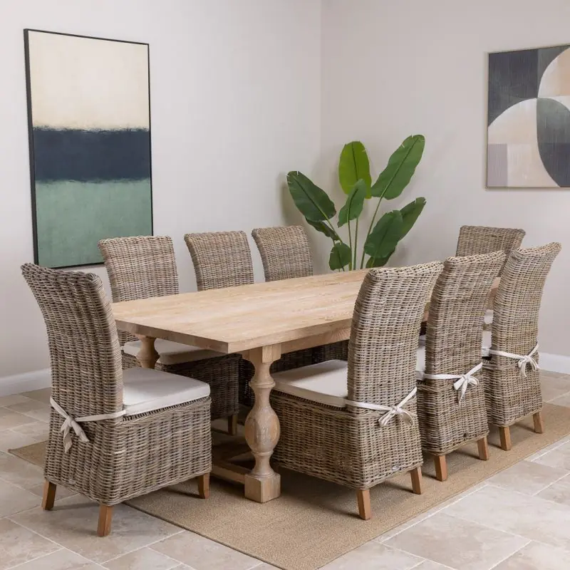 American Oak Solid Dining Table (Light Oak) with 8 Latifa Dining Chairs American Oak Solid Dining Table (Light Oak) with 8 Latifa Dining Chairs