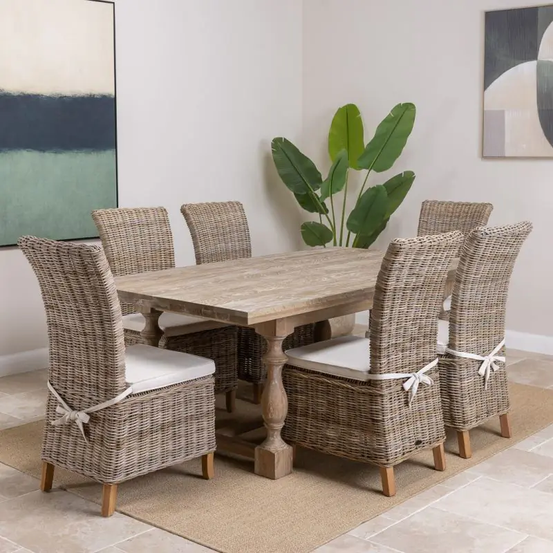 American Oak Solid Dining Table (Dark Oak) with 6 Latifa Dining Tables 