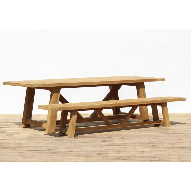 2.6m Reclaimed Teak Bali Outdoor Dining Table With 2 Backless Benches