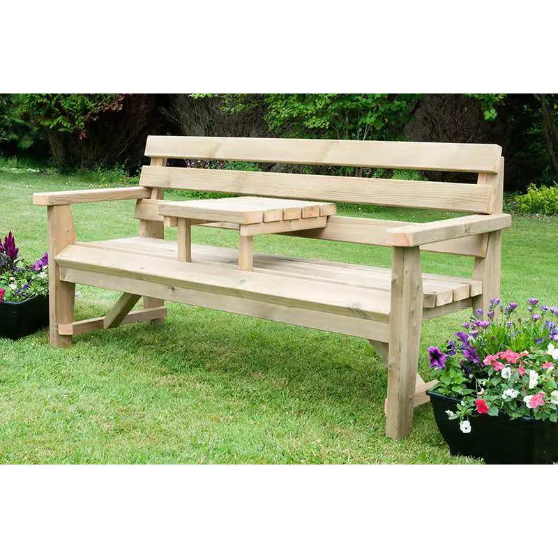 Swedish Redwood Rustic Bench with Removable Drinks Table
