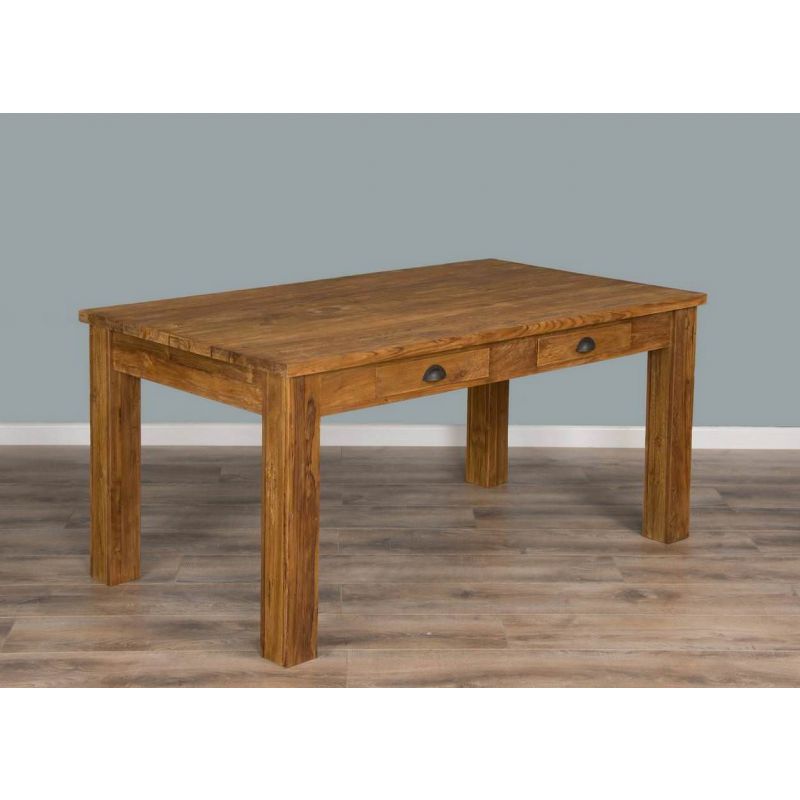 Rustic Reclaimed Teak Dining Table with Drawers