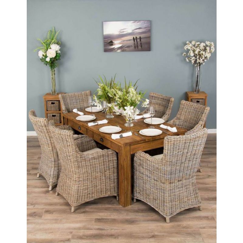 2m Rustic Reclaimed Teak Dining Table with 6 Donna Armchairs