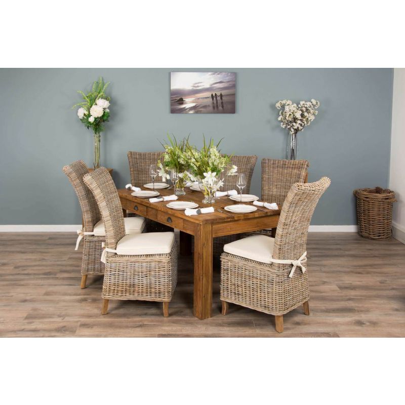 2m Rustic Reclaimed Teak Dining Table with 6 Latifa Chairs