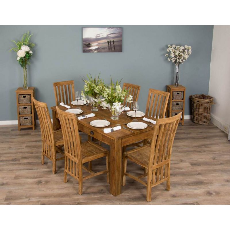 2m Rustic Reclaimed Teak Dining Table with 6 or 8 Santos Chairs