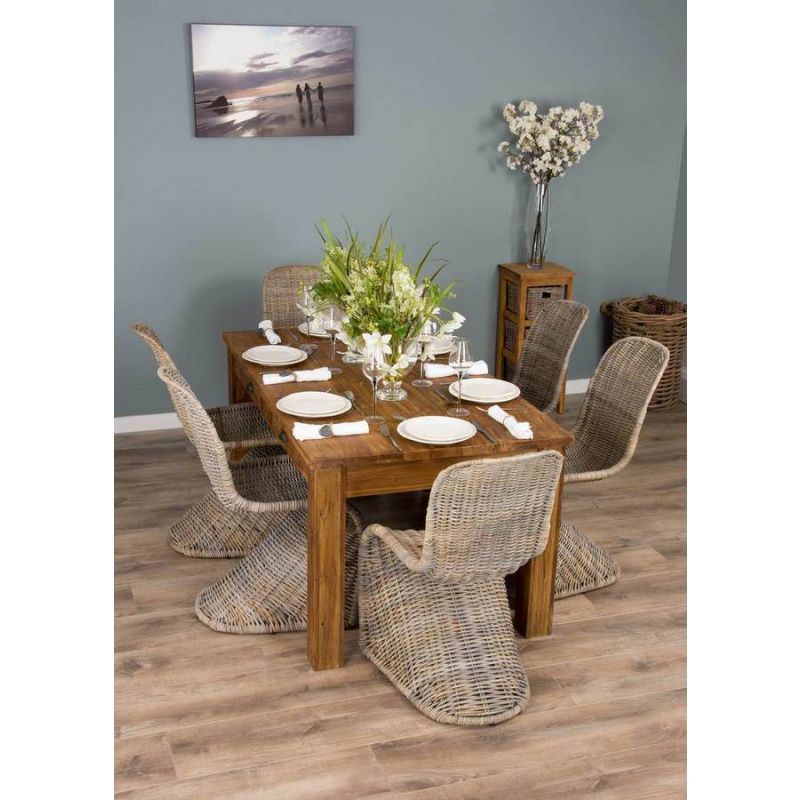 2m Rustic Reclaimed Teak Dining Table with 6 Zorro Stackable Chairs