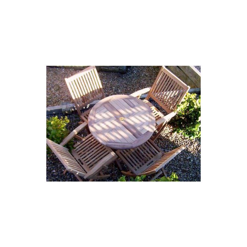 80cm Teak Circular Folding Table with 2 Kiffa Folding Chairs & 2 Kiffa Folding Armchairs
