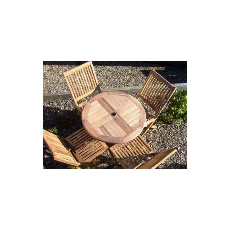 80cm Teak Circular Folding Table with 4 Kiffa Folding Chairs