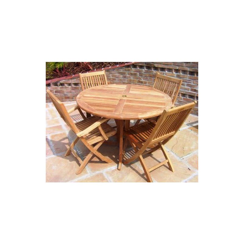 1.2m Teak Circular Pedestal Table with 2 Kiffa Folding Chairs & 2 Kiffa Folding Armchairs 