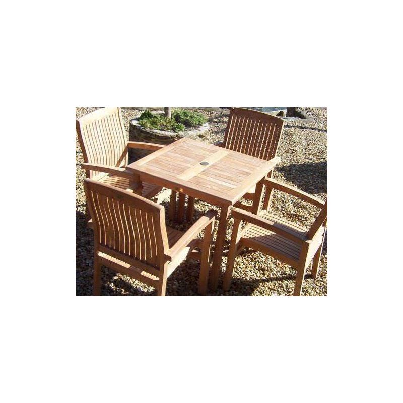 80cm Teak Square Fixed Table with 4 Marley Armchairs