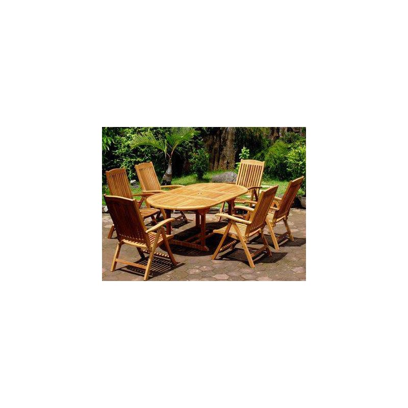 1.2m x 1.2m - 1.8m Teak Circular Extending Table with 2 Harrogate Recliners and 4 Kiffa Folding Armchairs