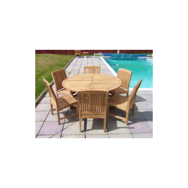 1.4m Teak Circular Gateleg Table with 6 Marley Chairs - With or Without Arms
