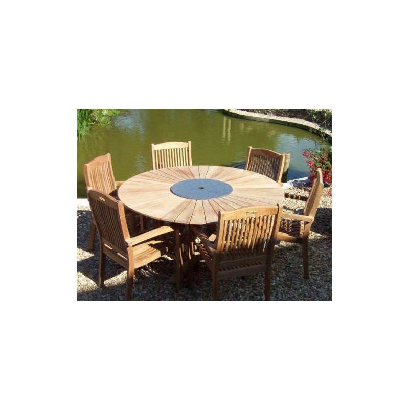 1.5m Teak Matahari Circular Pedestal Table with 6 Marley Chairs