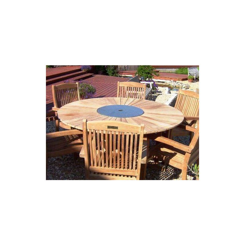 1.5m Teak Matahari Pedestal Table with Granite Lazy Susan