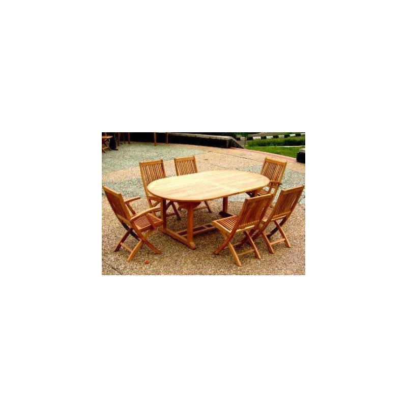 1.6m Teak Oval Pedestal Table with 4 Kiffa Folding Chairs & 2 Kiffa Folding Armchairs