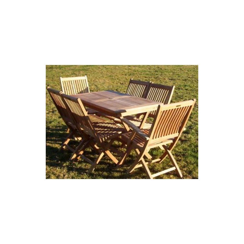 1.2m Teak Rectangular Folding Table with 4 Kiffa Folding Chairs & 2 Kiffa Folding Armchairs