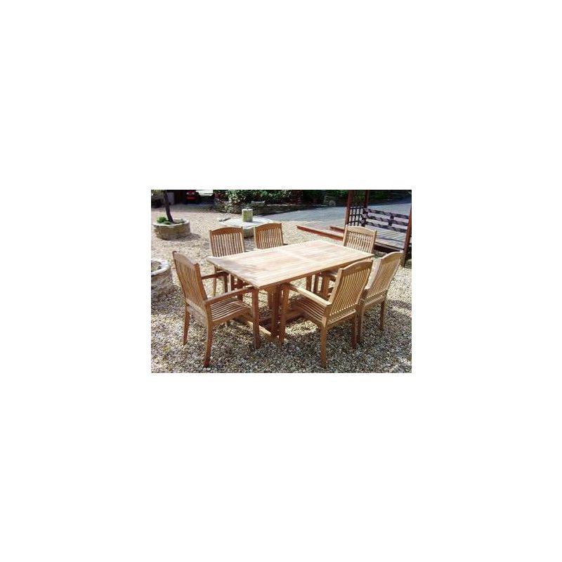 1.6m Teak Rectangular Pedestal Table with 6 Marley Chairs 