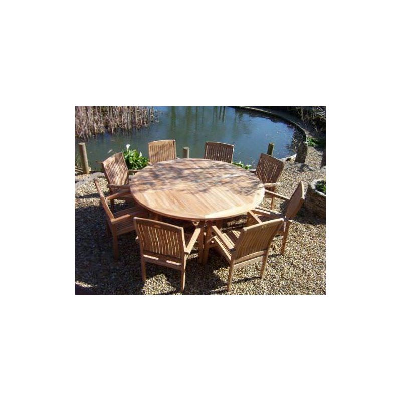1.8m Teak Circular Pedestal Table with 8 Marley Chairs