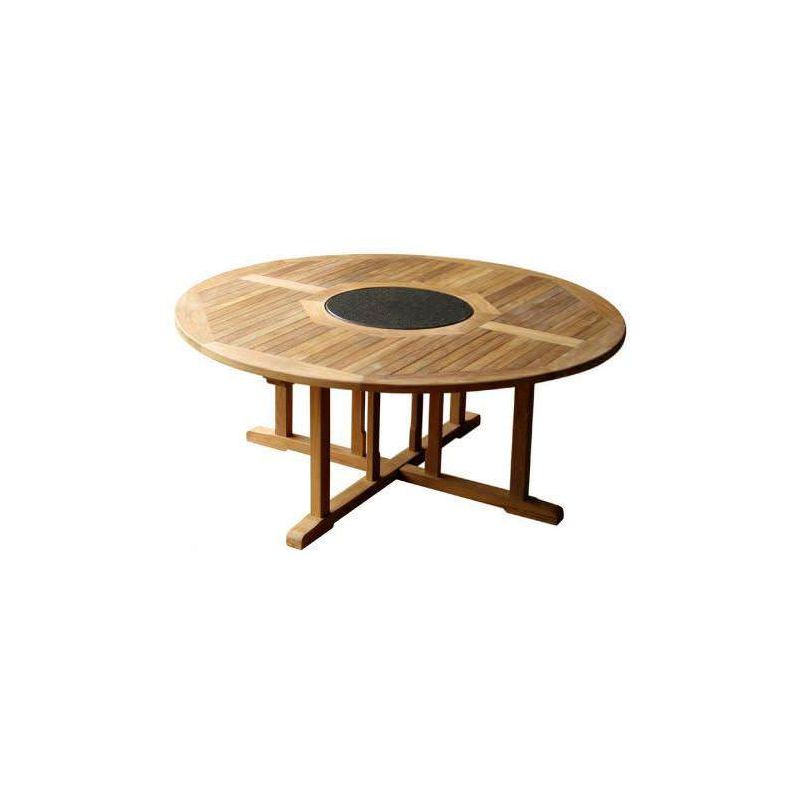 1.8m Teak Circular Garden Table with Granite Lazy Susan