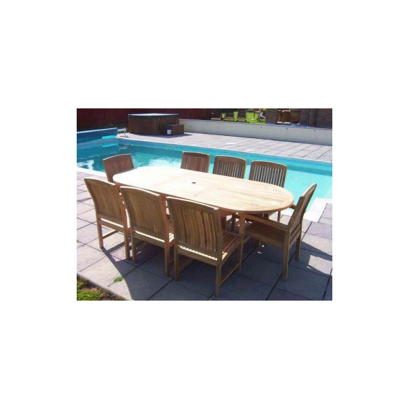 1m x 1.8m-2.4m Teak Oval Extending Table with 6 Marley Chairs & 2 Marley Armchairs