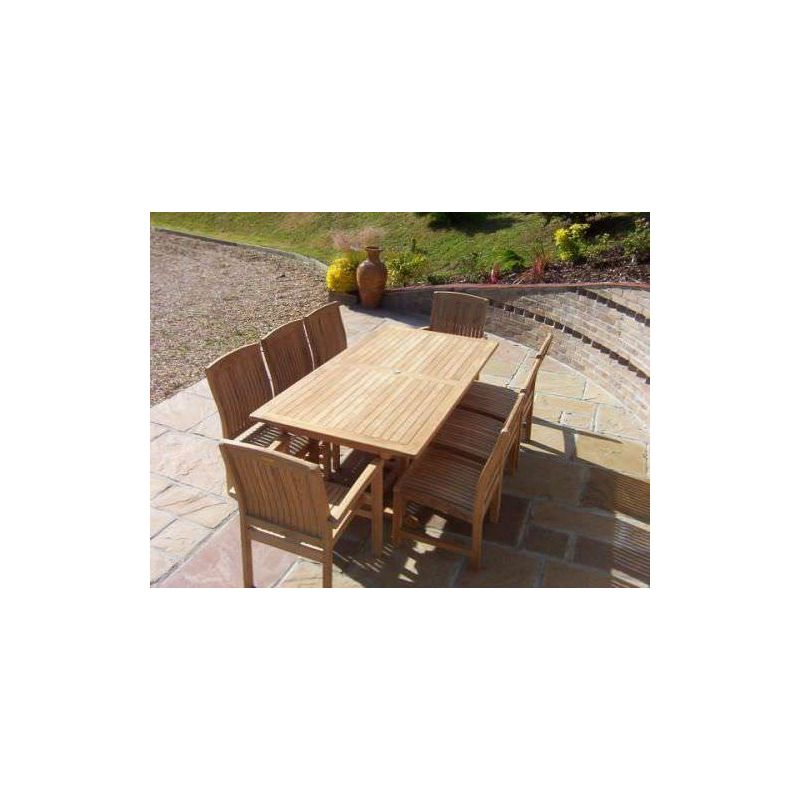 1.9m Teak Rectangular Pedestal Table with 6 Marley Chairs & 2 Marley Armchairs