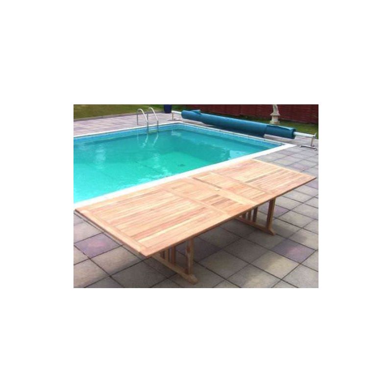 1.2m x 2.4m-3.2m Teak Rectangular Double Extending Table