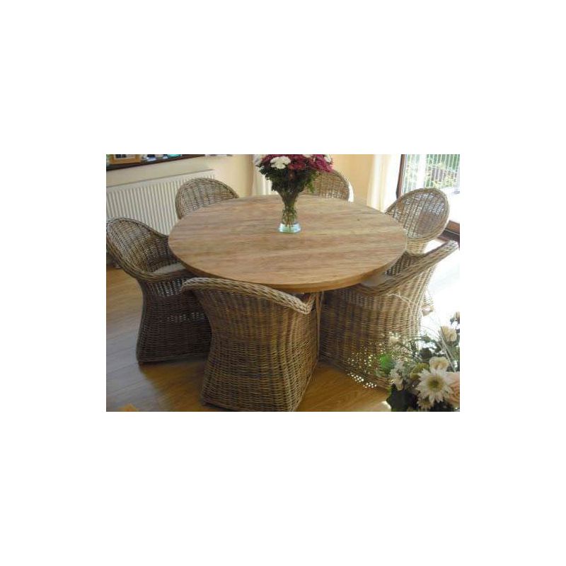 1.5m Reclaimed Teak Circular Pedestal Dining Table with 6 Riviera Chairs