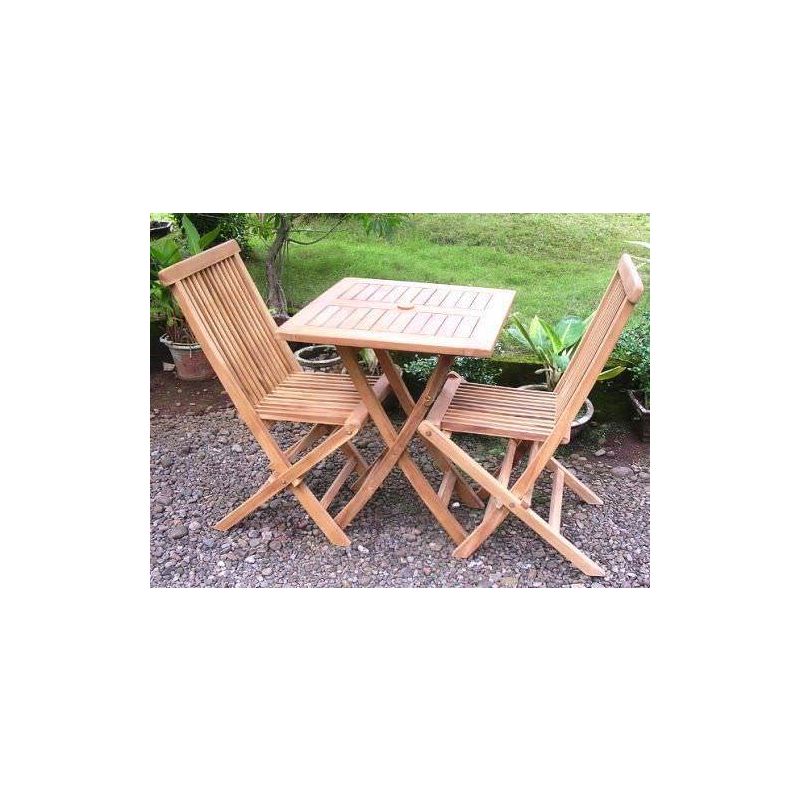 70cm Teak Square Folding Table with 2 Classic Folding Chairs