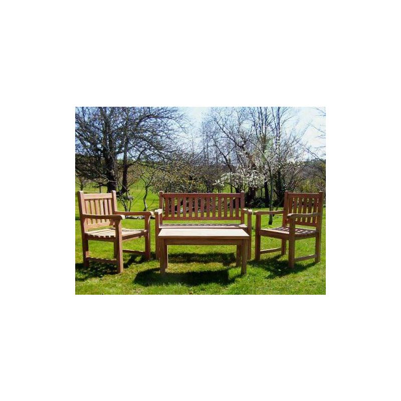 Richmond Teak Garden Bench with Traditional Teak Chair & Coffee Table Set