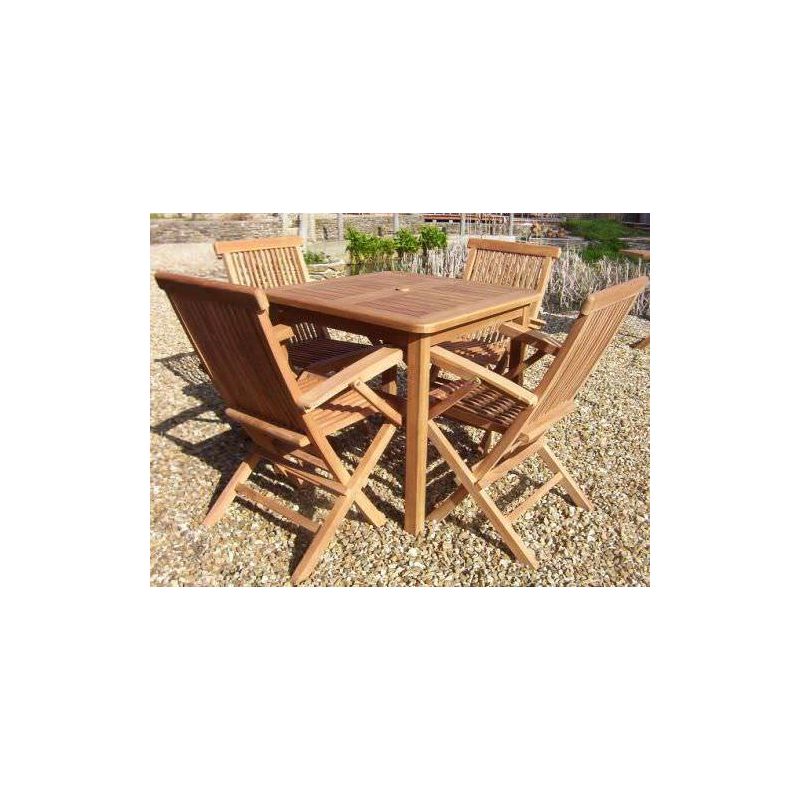 80cm Teak Square Fixed Table with 4 Classic Folding Chairs