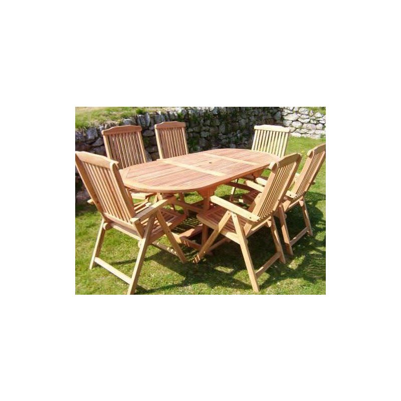 80cm x 1.5m-2.1m Teak Oval Extending Table with 6 Harrogate Recliners