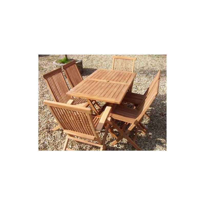 1.2m Teak Rectangular Folding Table with 4 Classic Folding Chairs and 2 Armchairs