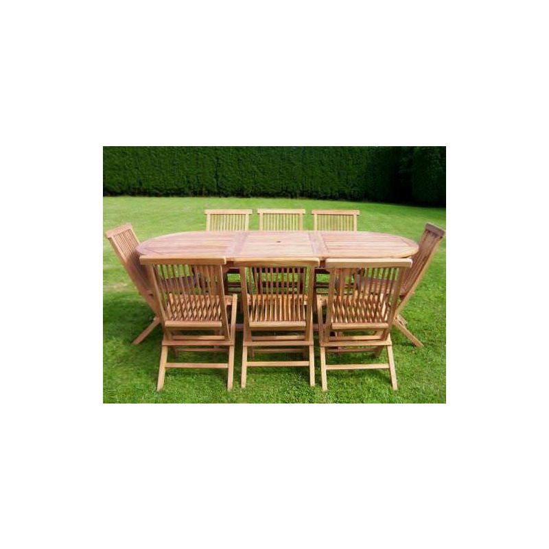 80cm x 1.5m-2.1m Teak Oval Extending Table with 8 Classic Folding Chairs