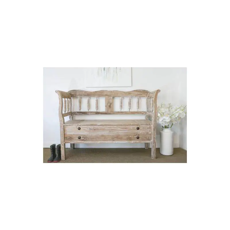 Reclaimed Teak Country Bench with Storage Compartment