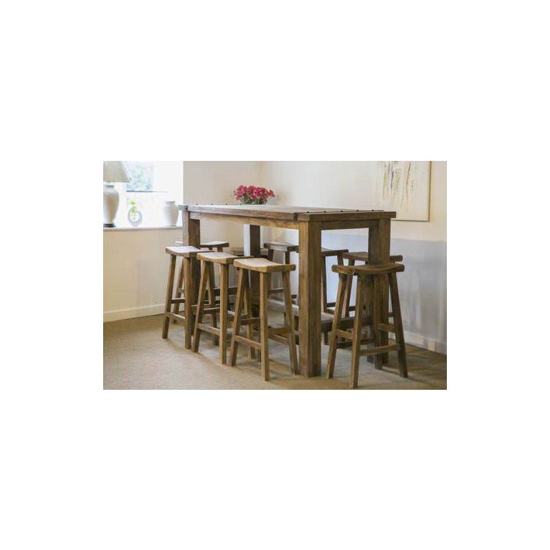 2m Rustic Character Bar Table With 8, Wood Mismatched Bar Stools With Backs