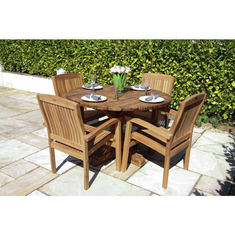 1.2m Reclaimed Teak Outdoor Open Slatted Dartmouth Table with 4 or 6 Marley Armchairs