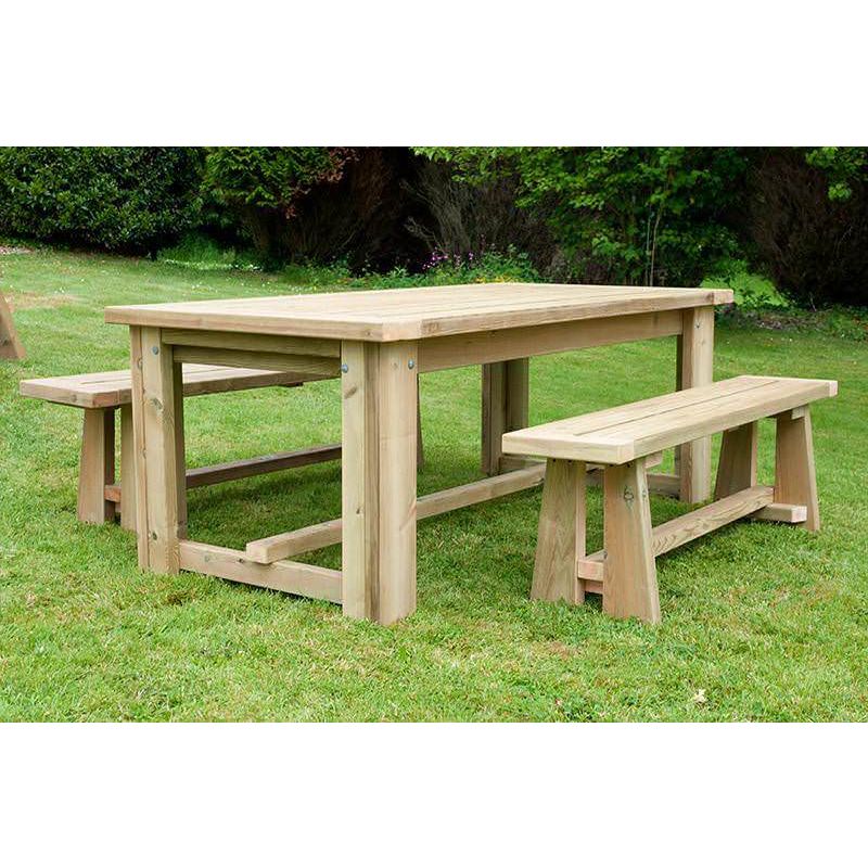 Swedish Redwood Chunky Dining Table with 2 Backless Benches