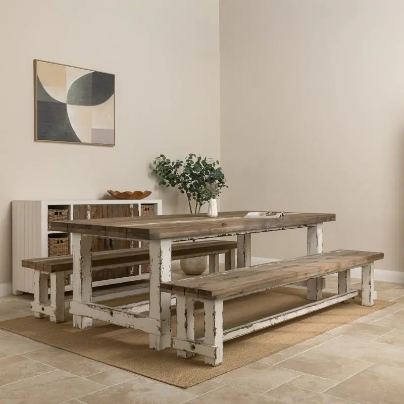 2.4m Coastal Dining Table with 2 Backless Benches