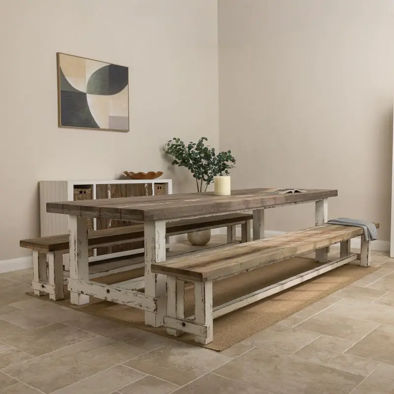 3m Coastal Dining Table with 2 Backless Benches