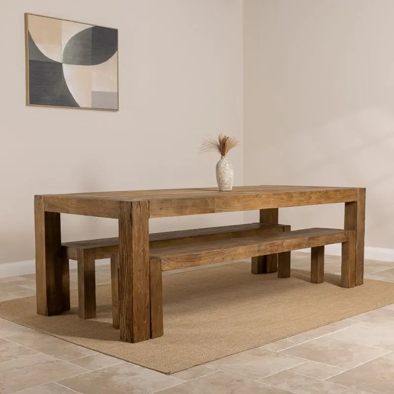 2.4m Reclaimed Elm Chunky Style Dining Table with 2 Backless Benches 2.4m Reclaimed Elm Chunky Style Dining Table with 2 Backless Benches