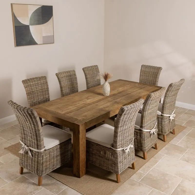 2.4m Reclaimed Elm Chunky Style Dining Table With 6 or 8 Latifa Dining Chairs