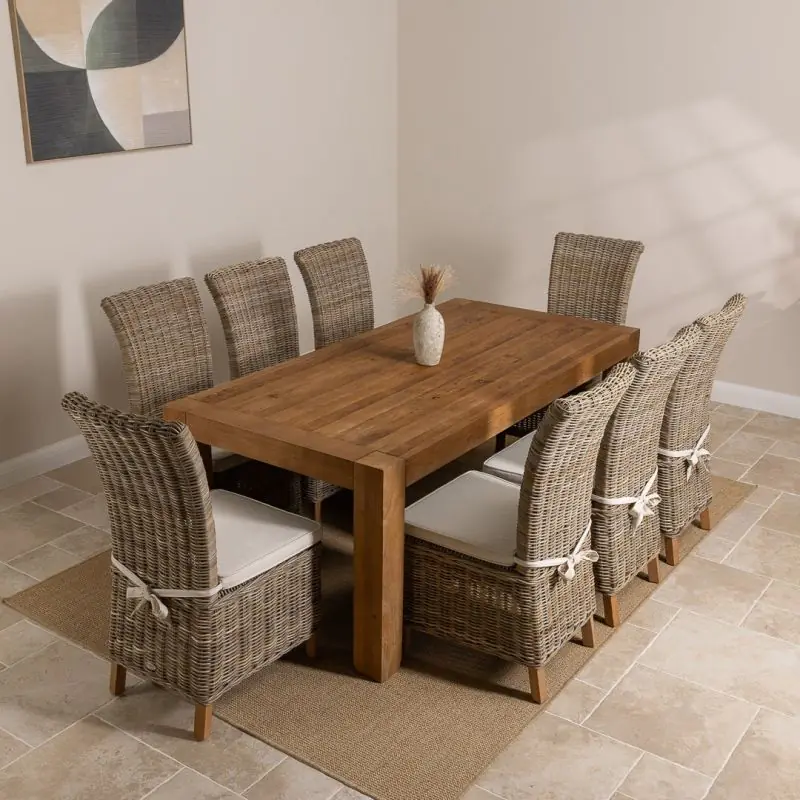 2.4m Reclaimed Elm Chunky Style Dining Table With 6 or 8 Latifa Dining Chairs