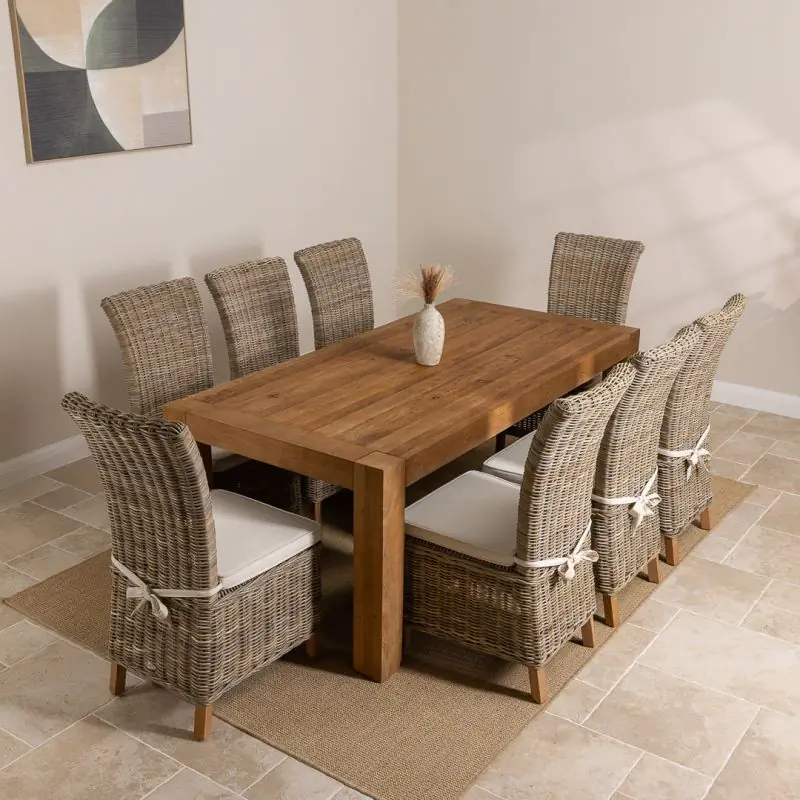 2m Reclaimed Elm Chunky Style Dining Table with 8 Latifa Chairs