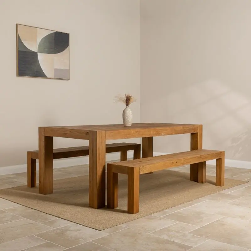 2m Reclaimed Elm Chunky Style Dining Table with 2 Backless Benches