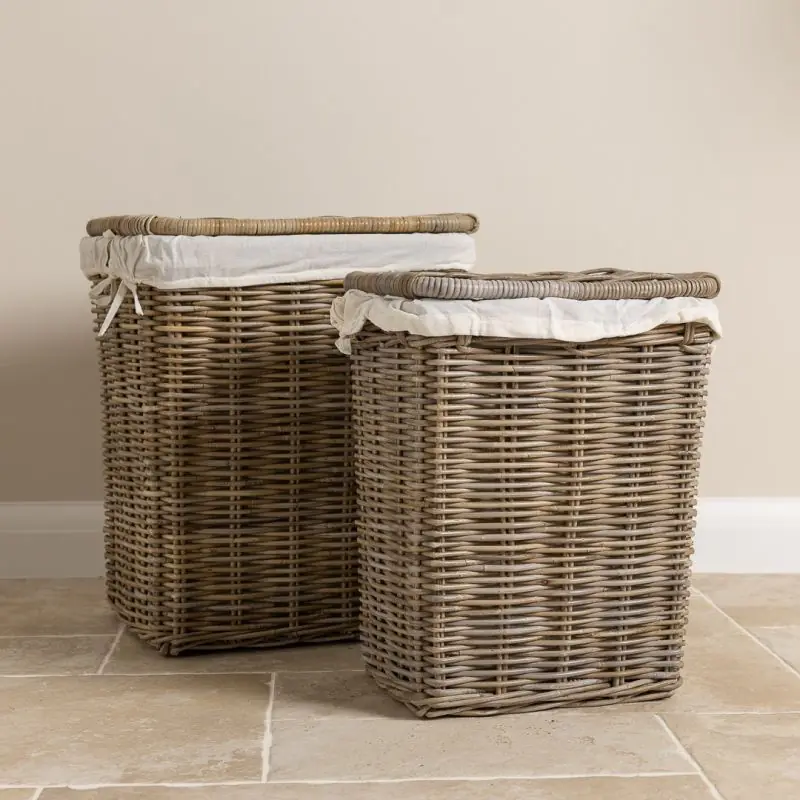 Natural Wicker Laundry Basket Pair