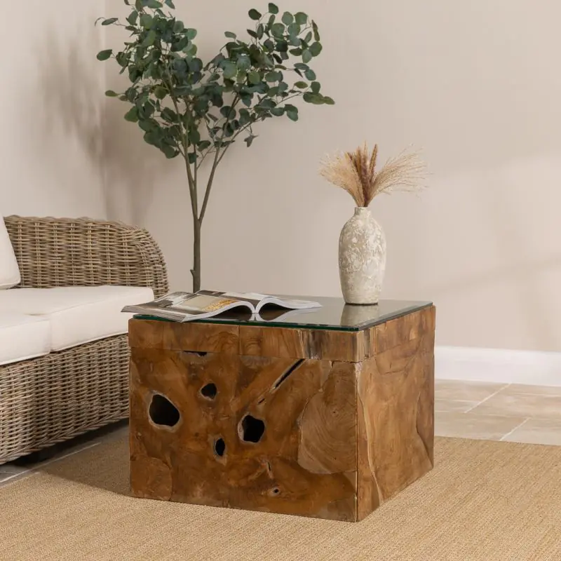 Reclaimed Teak Root Block Square Coffee/End Table - 2 Sizes