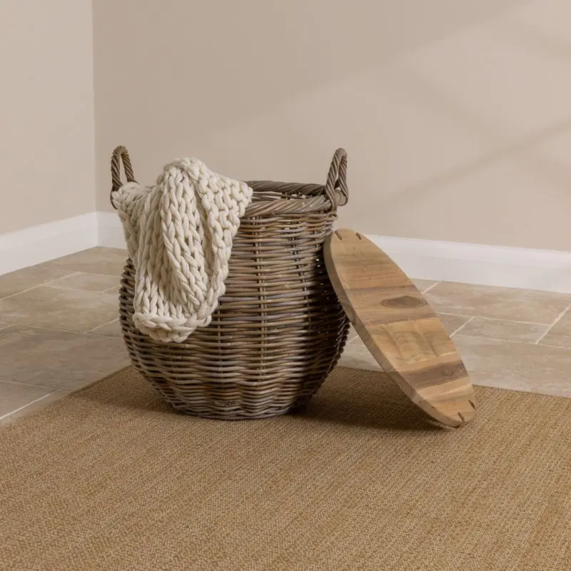Natural Wicker & Reclaimed Teak Storage Coffee Table